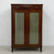 A 19th century mahogany and satinwood inlaid pier cabinet with frieze drawers above glazed doors