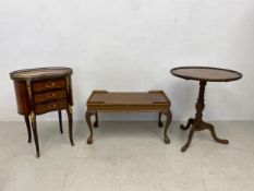 A small French style kingwood and ormolu mounted marble topped commode, a Georgian style mahogany