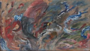 A mid-century Abstract Expressionist style oil on paper, signed and dated 1968 to the lower right in