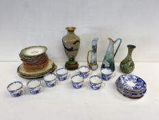 A mixed lot to include: Royal Crown Derby cups and saucers, a Chinese vase, two late 19th century