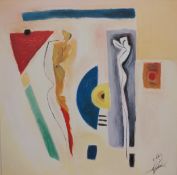 A contemporary Modernist style abstract oil on canvas, signed to the lower right in a glazed