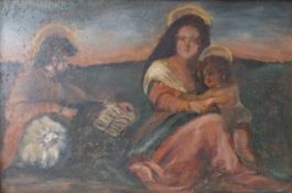A 19th Century Italian School oil on panel after the original 16th century fresco of the Madonna Del