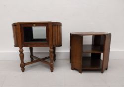 An oak cabinet with glazed fall front and window pane to the rear H.67 W.69.5 D.42.5cm, and a mid