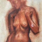 Ronald Bladen (1918-1988), a 20th century charcoal and sanguine chalk nude study, signed and dated