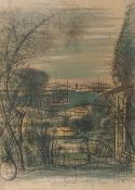 Jean Carzou (1907-2000), a 20th century lithograph titled 'Vue du Port Derrière les Arbres' 1967, in