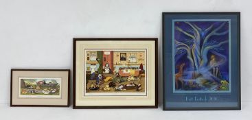 Three prints to include two signed limited edition lithographs titled 'Riverside Picnic' and 'It's a