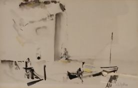 Michel Patrix (1917-1973), a 20th century ink study of a dock, signed to the lower right in a glazed