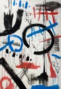 A very large abstract oil on canvas. Unframed. (Tear to canvas as seen). 195x132