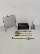 A collection of 19th century and later fireside items to include a vintage cast iron fire grate with