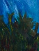 A contemporary abstract oil and acrylic painting in a glazed moulded framed with an inscribed