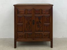 A Chinese hardwood side cabinet with fitted interior and hand painted bird and flower decoration.