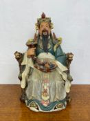 A large vintage hand painted Chinese porcelain Fu Lu Shou figure depicting Lu Xing, the god of