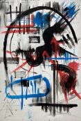 A very large abstract oil on canvas. Unframed. (Tear to canvas as seen). 195x132