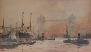 A limited edition lithograph after the original 19th century painting titled 'Tower Bridge' by