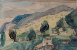 A 20th century watercolour study of a rural Continental landscape, signed to the lower right in a