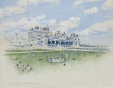 Tim Lovejoy (b.1943), a contemporary watercolour titled 'A Picnic in Front of the City Palace of the
