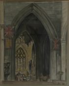 A 19th century watercolour, interior church scene, framed and glazed. H.58 W.52cm