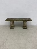 A vintage composite stone figural squirrel garden bench in three parts. 44x109x33cm