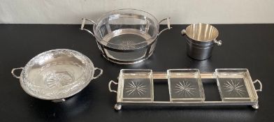 An Elkington silver plated and cut glass fruit bowl along with other silver plated and cut glass
