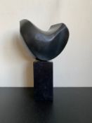 A contemporary limited edition Modernist style bronze sculpture on a marble plinth base with