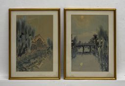 Eiichi Kotozuka (1906-1979), a pair of 20th century Japanese wood cuts titled 'Moon over Benten