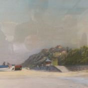 A mid to late 20th century pastel depicting figures landing boats in a coastal landscape, signed