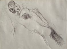 A mid century Modernist style figural pen study, abstract nude figures, signed and dated '73 to