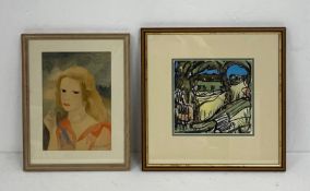 After Marie Laurencin (1883-1956), a 20th century pencil and watercolour portrait of a young lady,