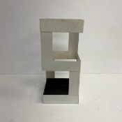 A mid-century metal cubist style umbrella stand with moulded drip tray. 41x18x18cm.