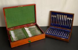 A cased set of Art Deco fish knives and forks, Hamilton & Co along with a cased canteen of Community