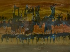 Gordon Frank Vorster (1924-1988), a contemporary oil on canvas, abstract animals on an African
