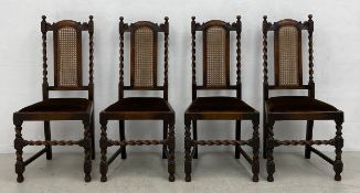 A set of four mid century oak dining chairs on barleytwist supports. H.106cm