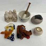 A mixed lot to include two vintage painted plaster Disney wall plaques, a Burslem MacIntyre