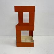 A mid-century metal cubist style umbrella stand with moulded drip tray. H.41 W.18 D.18cm.