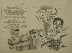 An original presentation pencil cartoon with inscription to Otto signed by the artist in a glazed