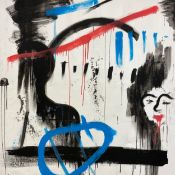 A very large oil on canvas, abstract composition, unsigned. H.185 W.132cm.