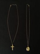 A 9ct gold locket and chain along with a 9ct crucifix with chain. Weight: 5g - will need to test the