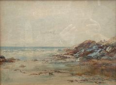Albert Pollitt (1856-1926), a framed and glazed watercolour, figures in a beach setting, signed. H.