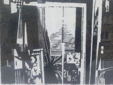 Trevor Frankland (1931-2011), a 20th century limited edition linocut, abstract cubist style interior