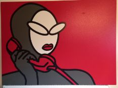 A contemporary limited edition print on canvas titled 'Telephone' 2004 in the manner of Julian Opie,