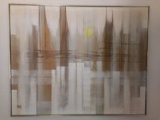 A large contemporary mixed media painting on canvas, abstract architectural study, signed to the