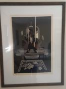 Trevor Frankland (1931-2011), a large 20th century limited edition linocut, abstract architectural
