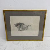 A 19th century framed and glazed pencil drawing, ancient classical building, signed and dated