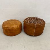 A 1970's vintage Moroccan leather pouf along with another similar. Dia. 48cm (Largest).