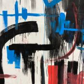 A very large oil on canvas, abstract composition, unsigned. H.185 W.132cm