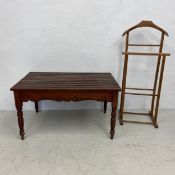 A vintage slatted luggage stand and a beech framed gentleman's valet. Bench H.47 W.87.5 D.56cm