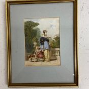 A 19th century framed and glazed print overpainted in watercolour. 24x31cm