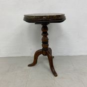 A marble topped lamp or occasional table on turned mahogany tripod cabriole pedestal base. H.71