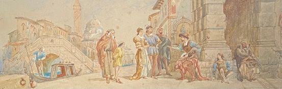 A 19th century watercolour titled 'A Venetian Minstrel' in a glazed gilt frame. 33x64cm