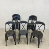 A set of ten mid-century Evertaut X-framed metal industrial stacking chairs. H.85cm (One pad seat